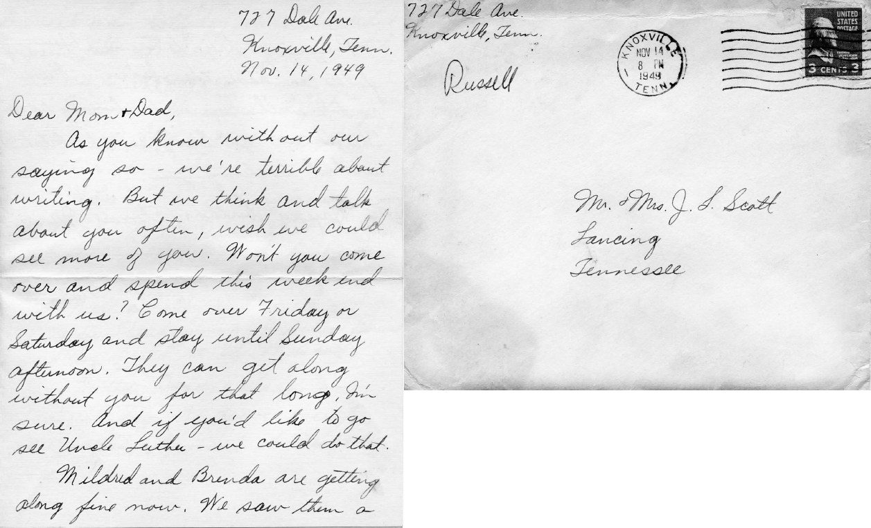 1949: a letter from Russell at 727 Dale Avenue, Knoxville