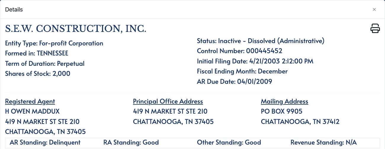 The state's record of the building company: S
